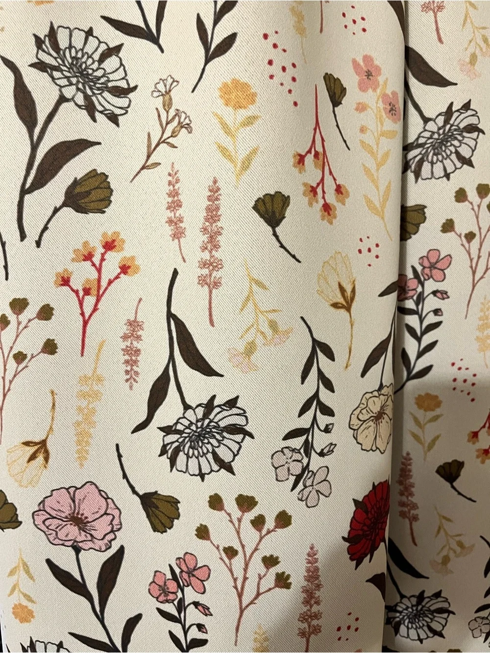 Four 50(?)x84in Floral Curtain Panels with Multicolor Botanical Print